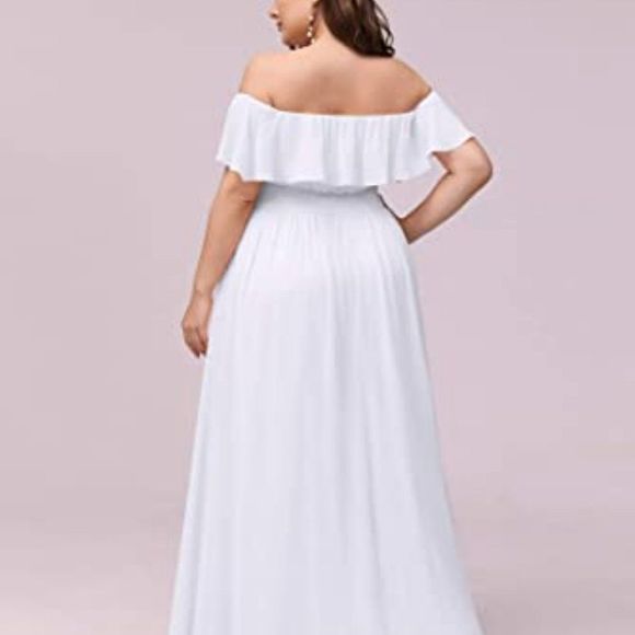Ever-Pretty Women's Plus Size Off Shoulder Side Split Chiffon Maxi Dress - Picture 3 of 5